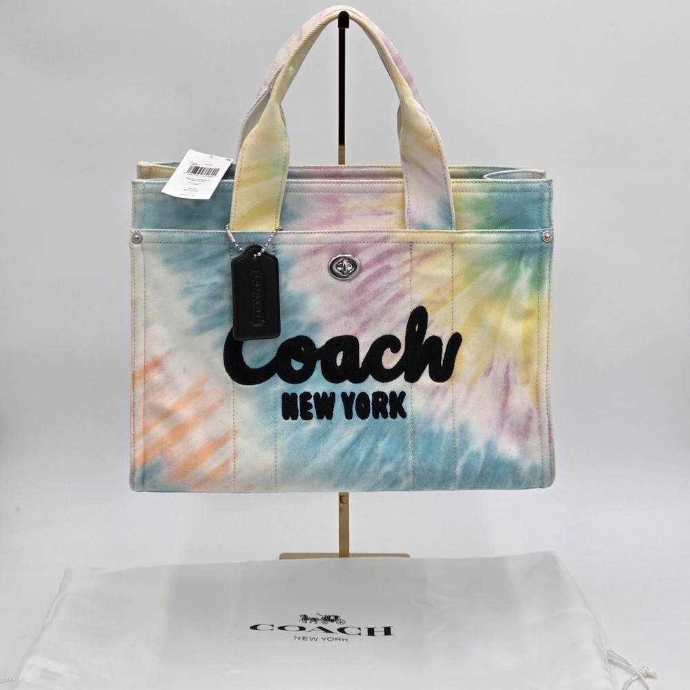 Coach NEW Rainbow Tie Dye Cargo Tote Bag CU128 Canvas‎ 2-Way Purse